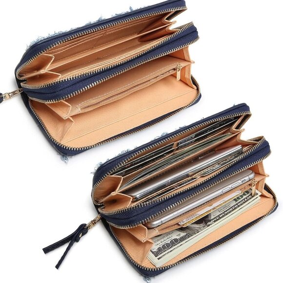 Womens Fashion Double Zip Around Wallet Long Purse Credit Card Holder Bifold Lad - Picture 2 of 6